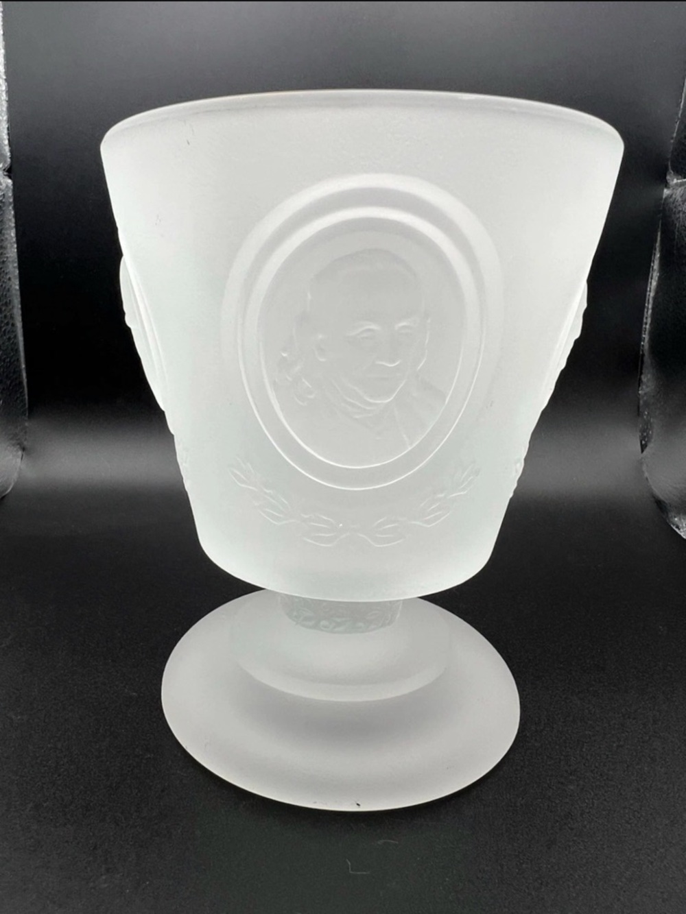 Fenton Candy Dish Satin Glass Pedestal Founding Fathers Cameo 250 Anniversary